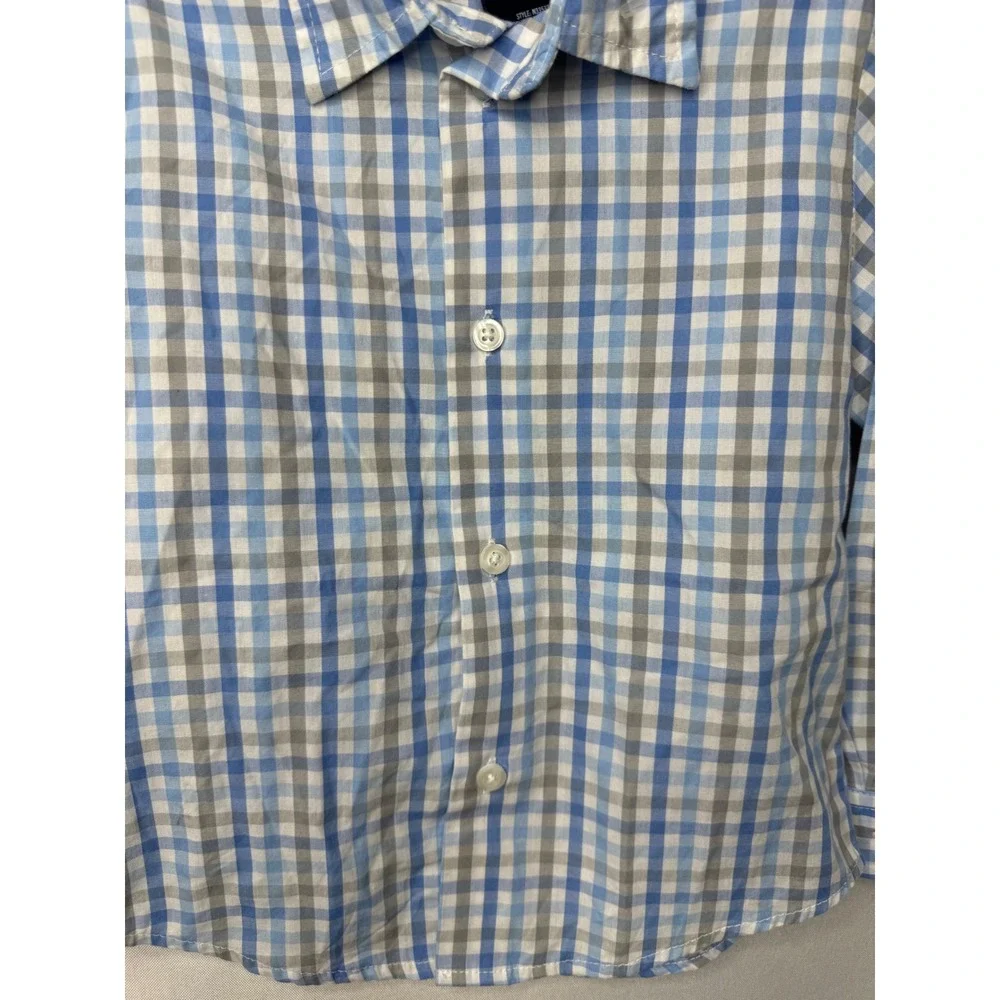 Nautica Boys Blue Grey White Plaid Long Sleeve Button Down Shirt Size 4T N335338